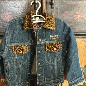 Girl's Jean Jacket with Leopard Trim